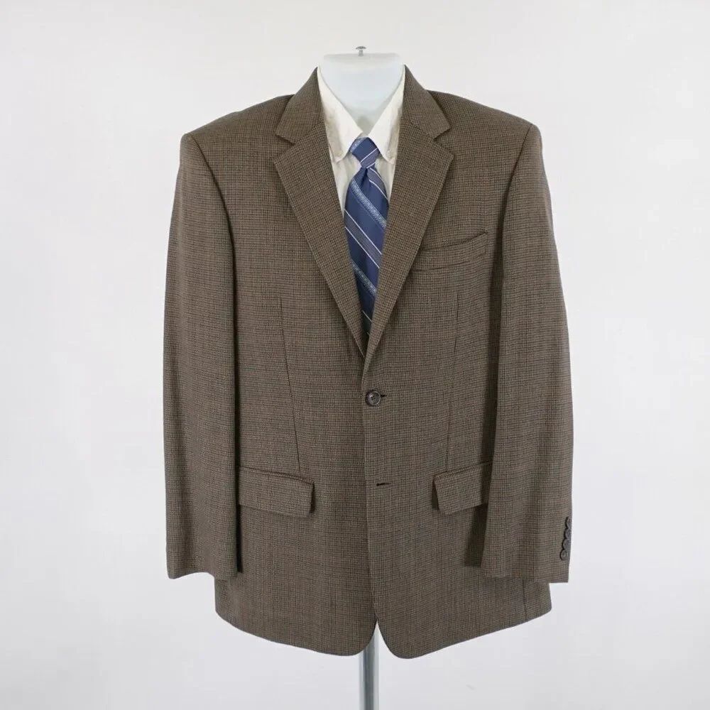 Pronto Uomo Brown Tan Tweed Wool Houndstooth Windowpane 40R 2 Button Sport Coat‎